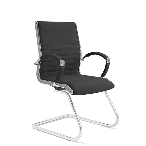 VERSEE Premium Besucherstuhl Montreal aus Stoff in Anthrazit mit Armlehne - Freischwinger mit Chrom für Büro und Konferenzräume - Belastbar bis 150kg