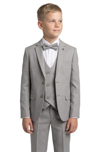 Image of SIRRI Boys Textured Formal Light Grey Suit 5-Piece Set Page Boy Communion Outfit Size 2 Years UK