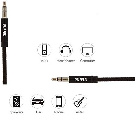 PUFFER Audio Aux Cable 1M/3.3ft Nylon Braided 3.5mm for Car, Headphone, Samsung, iPhone, iPad, iPod, Echo Dot, Tablet, Smartphone, Android, Apple, Stereos, Laptop and more[2 Pack]
