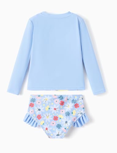 Image of Disney Frozen Elsa Stitch Marvel Toddler Girl Two Piece Long Sleeve UPF50+ Swimsuit Rashguard Sets Bathing Suit