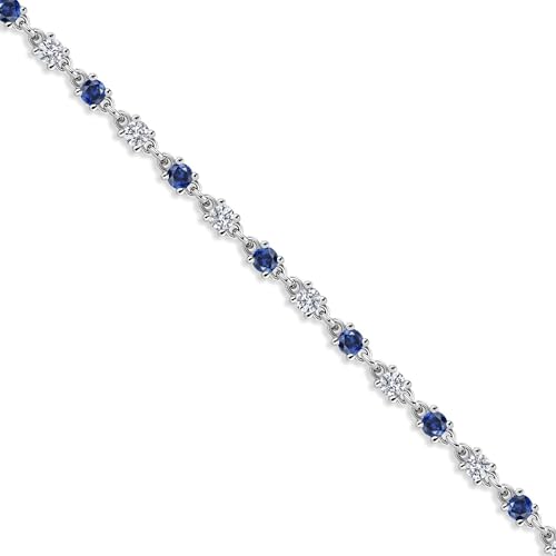 Gem Stone King Blue Created Sapphire and White Moissanite Tennis Bracelet for Women in 925 Sterling Silver | 1.76 Cttw | Round 2.5MM | Gemstone September Birthstone | 7 Inch3