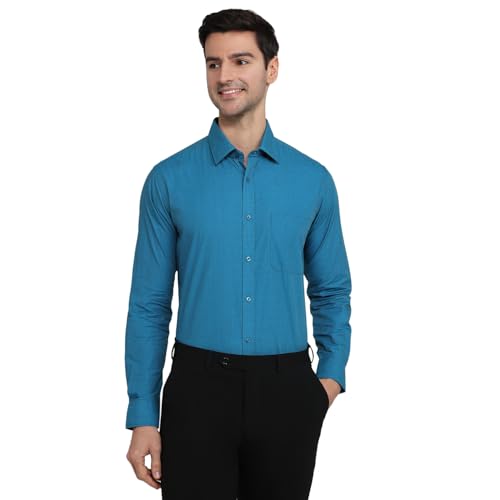 Image of Raymond Men Slim Fit Solid Pattern Pure Cotton Semi Cutaway Collar Full Sleeve Formal Shirt