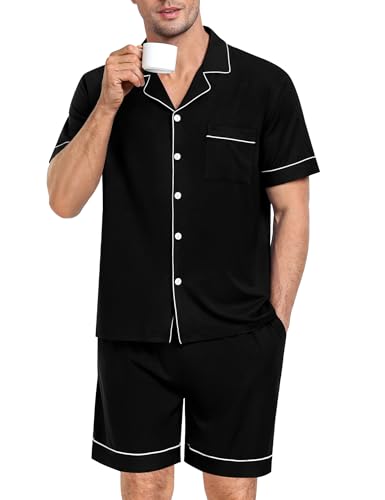 SWOMOG Mens Pajama Set Short Sleeve 2 PCS Sleepwear Button Down Soft Loungewear Modal Set Pj Set with Pockets S-3XL2