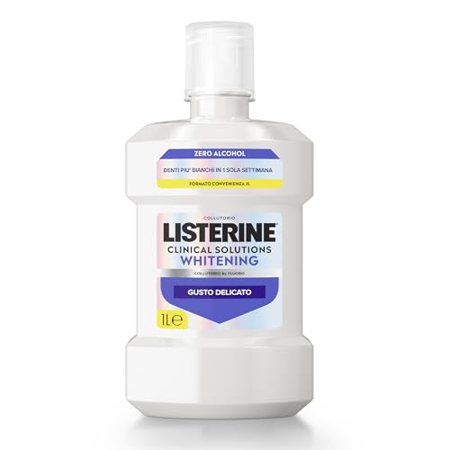 LISTERINE Clinical Solutions Whitening, Collutorio sbiancante 0% alcol al gusto delicato di Menta, Collutorio senza alcool per denti più bianchi in una settimana* e un'igiene orale completa, 1 L