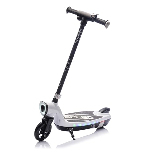 Electric Scooter with Kickstand Kids Ride On,Scooter Bell,Faster Speed and Longer Usage Time,Rear Brake,Wider Pedal,Non-Slip Handle,Colorful LED Lights,5.59-6.84 MPH for Kids 6+ (White)