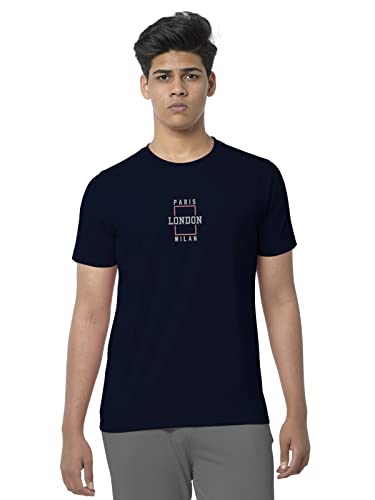 Image of BULLMER Black Trendy Typographic Printed Round Neck Half Sleeve Tshirt for Men
