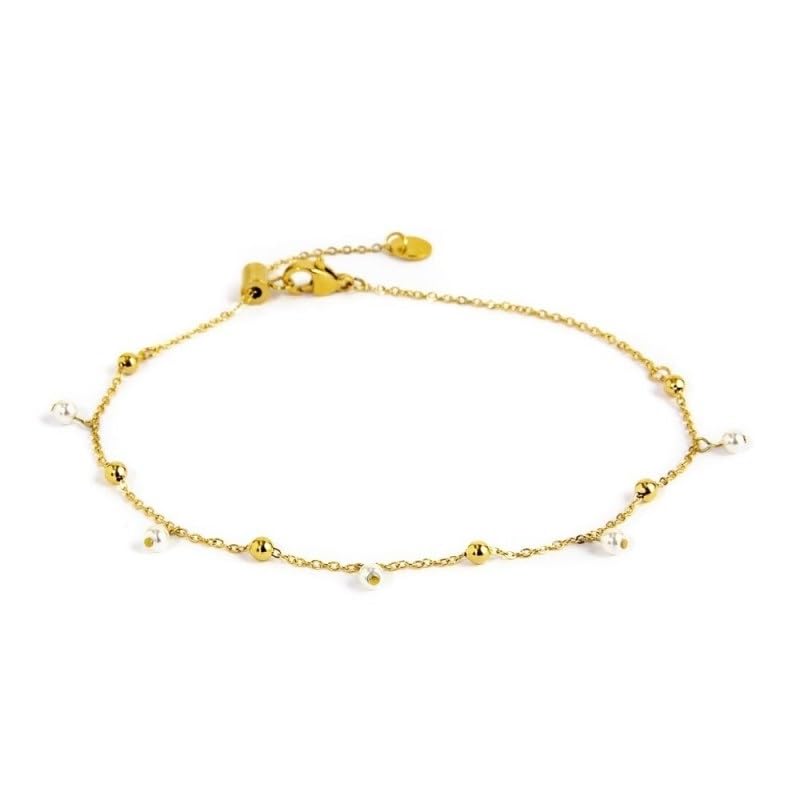 NADIR Marlù   Pulsera para mujer 20cv051g w de acero, oro y perlas blancas, M, Acero aleado Aleación de acero Hematita Sodalita, Diamante sintético