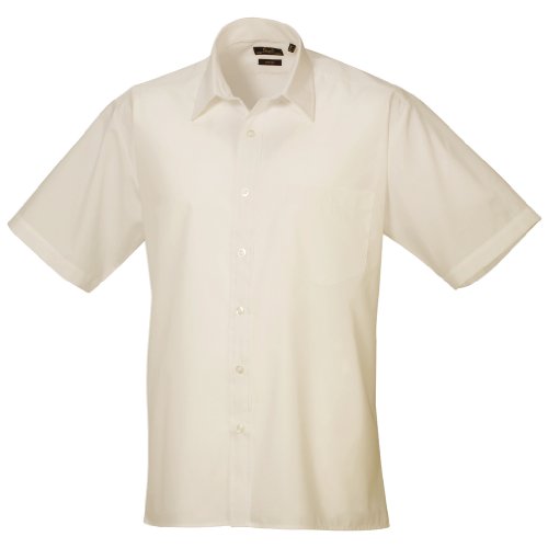 Premier Mens Short Sleeve Formal Poplin Plain Work Shirt (16) (Natural)