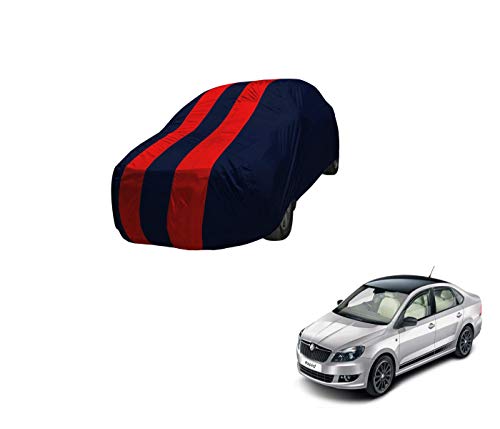 Image of Auto Hub Car Cover Compatible with Rapid with Mirror Pocket,Triple Stitched, Weather Proof, Rapid Car Cover- Navy-Red