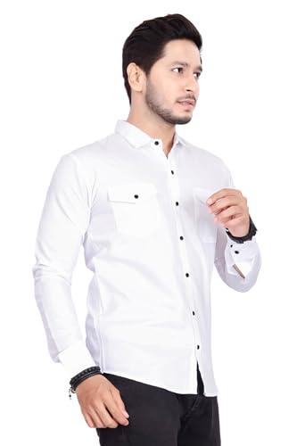 Image of Men's Cotton Spread Collar Full Sleeve Regular Fit Solid Casual Shirt with Double Pockets - Stylish Comfortable Shirt for Everyday Wear