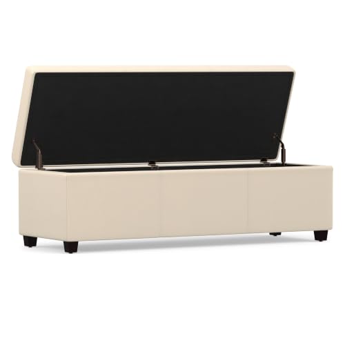 Image of SIMPLIHOME Avalon 54 inch Wide Vegan Leather Storage Ottoman in Satin Cream