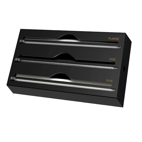 Dérouleur de Film Alimentaire Acrylique 34,5 x 21,6 x 7cm 3 en 1 Distributeur de Film Alimentaire Coupe-Film de Cuisine Distributeur de Film Plastique pour...