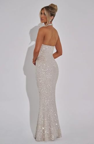 POMUYOO Halter Sequin Prom Dresses for Women Sparkly Corset Mermaid Formal Evening Cocktail Party Gowns Long2