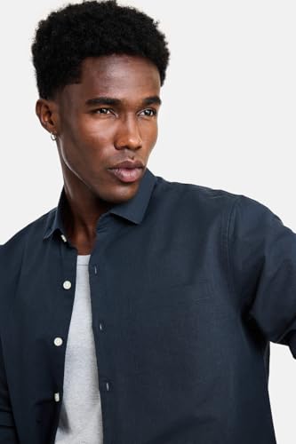 Image of SNITCH Men Casual Shirt | Regular Fit Full Sleeve Spread Collar Solid Pattern | Breathable Cotton Linen Blend & Lightweight Fabric for Summer, Vacation & Smart Casual Wear