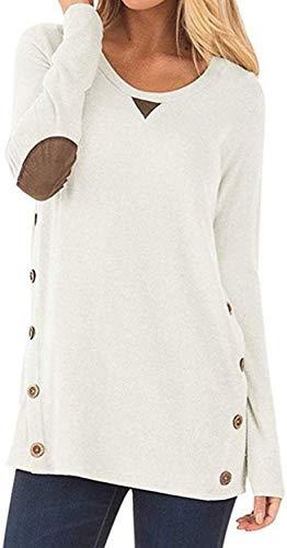 CLOUSPO Top Femme Col Rond Pull Manches Longues Casual T Shirt Tunique(Blanc,XL) Cover