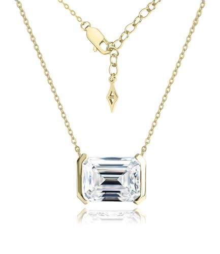 Raneecoco Emerald Cut Solitaire Simulated Diamond CZ Pendant Necklace / 18K Gold Plated Sterling Silver Dainty Necklace for Women