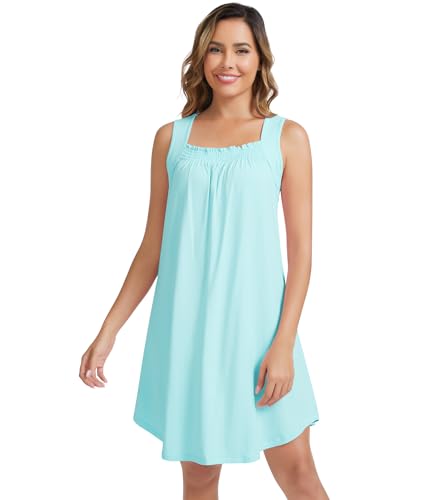 Image of NACHILA Nightgowns for Women-Viscose Made from Bamboo, Soft Sleepshirts Sleeveless Sleepwear Cooling Nightdress S-XL