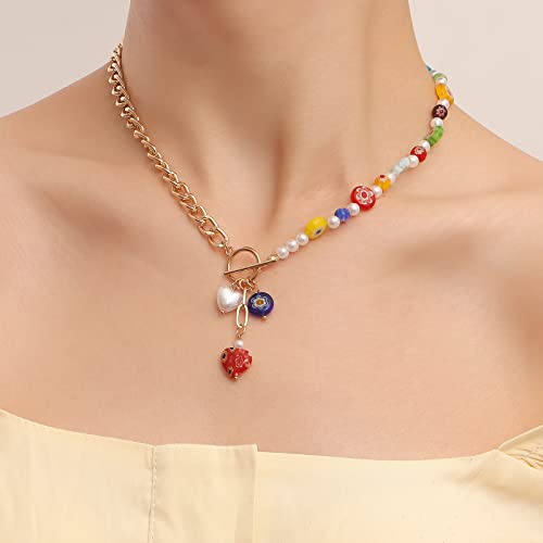 CJIAYUJEW Colorful Gold Chunky Heart Necklace for Women Heart Pendant OT Cuban Chain Necklace Boho Trendy Dainty Cute Heart Choker Necklace4