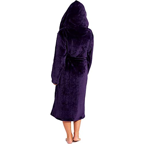 Hemlock Women Winter Fleece Robe Hooded Robes Soft Plush Kimono Bathrobe Plus Size Robe Night Gown Home Clothes Purple