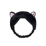 Headband Cartoon Cat Ears Pattern Skin-Friendly Cloth Face Washing Makeup Headband for Women - Black