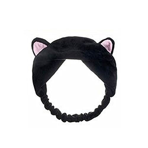 Headband Cartoon Cat Ears Pattern Skin-Friendly Cloth Face Washing Makeup Headband For Women - Black #TOP18