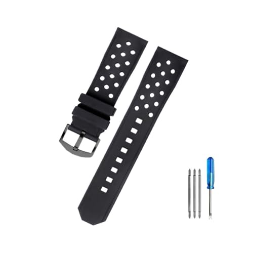 MOTMKUKPAM Naranja Azul Rojo Correas de reloj de silicona de 22 mm for Casio Fit for Citizen Fit for Omega Fit for Mido Correa de reloj de goma con hebilla de aguja negra de acero(Black-Black-K2)