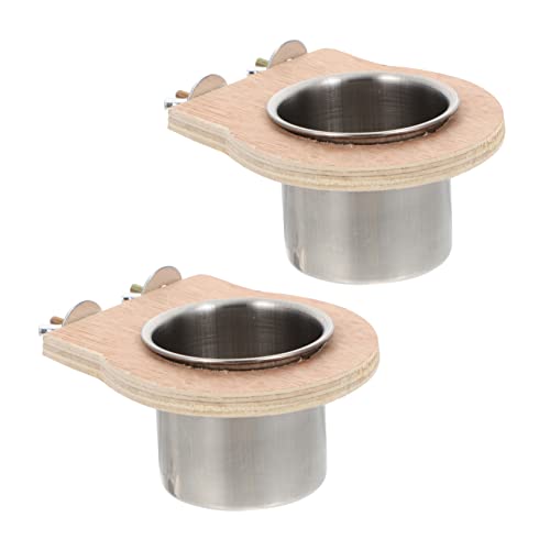 ORFOFE 2Pcs Stainless Steel Bird Feeding Cup with Rack Parrot Drinking Bowl and Food Basin for Installation