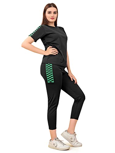 Image of DTR FASHION Lycra Blended Checkered Printed Tracksuit Co-ord Sets for Women TS HALF CHECKS NEW