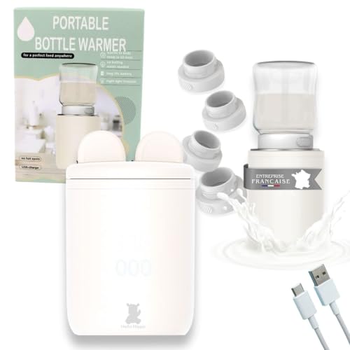 Hello Hippo - Chauffe-biberon Compact et Portable : USB-C Rechargeable, Anti-Fuite, Compatible avec Philips Avent, MAM, NUK | 4 Températures Réglables |...