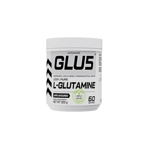 GLU5 L-Glutamine Powder 100% Pure Micronized Pharmaceutical Grade Unflavoured HPLC 99.8% Tested Supports Muscle Recovery & Gut Health 300g 60 Servings