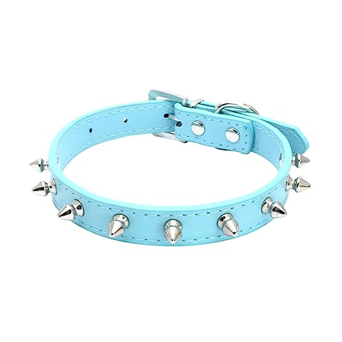 haoyueer Spiked Studded Leather Dog Collar Mushrooms Rivets Cat Collar for Small Medium Dog Cat Puppy Kitty (M, Blue)