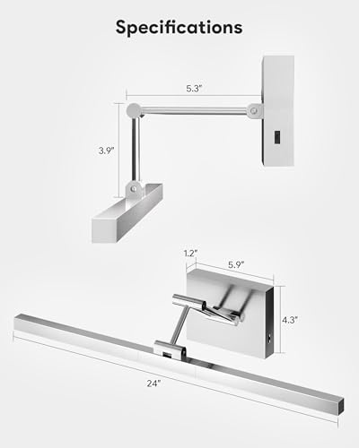 Image of VONLUCE 24 inch Modern LED Bathroom Vanity Light, Brushed Chrome | 3CCT, Flicker-free, 360 Rotatable Head & Swing Arm, IP44 waterproof Bathroom Light Fixture Over Mirror for Bathroom, Picture