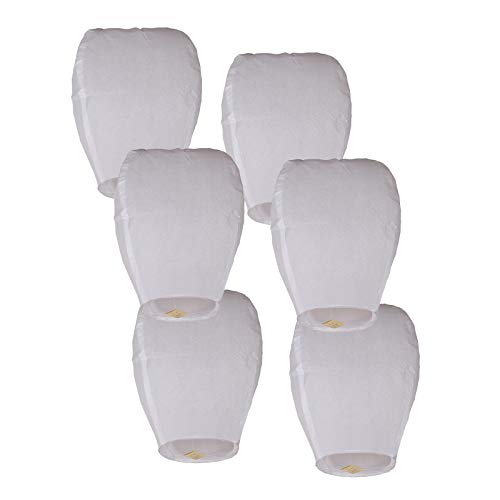 Chinese Lanterns 6 Pack White, Sky Lanterns Fully Assembled, Paper Lanterns 100% Biodegradable Eco Friendly, Flying Lantern for Birthdays, Weddings, Anniversaries, Funerals and More.