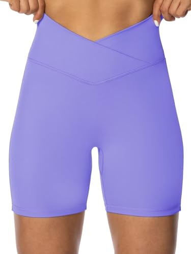 Image of Sunzel Crossover Biker Shorts for Women, No Front Seam V High Waist Yoga Workout Gym Shorts with Tummy Control | 4 Or 6-Inch Inseam, High Waisted, Tummy Control, Crossover Waist, Buttery Soft, No Front Seam, Squat Proof, Compression