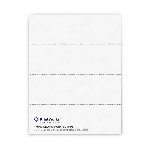 PrintWorks Professional 4 Part Perforated Paper 8.5” x 11” - Perfect For W-2, 1099, & Statement Use - Made in the USA - 500 Sheets - 20 lb - Printer Compatible - White (04298)