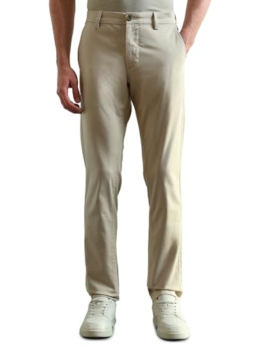 Image of Arrow Sport Men Slim fit Cotton SolidMid Rise waistTrousers