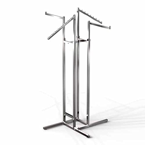 Image of LOCOMOTO 4-Way Clothes Rail Display Stand | Heavy Duty Metal Garment Rack with 15 kg Load Capacity | Free Standing Hanger Stand for Home, Retail Shop & Showroom Display (GOLD)