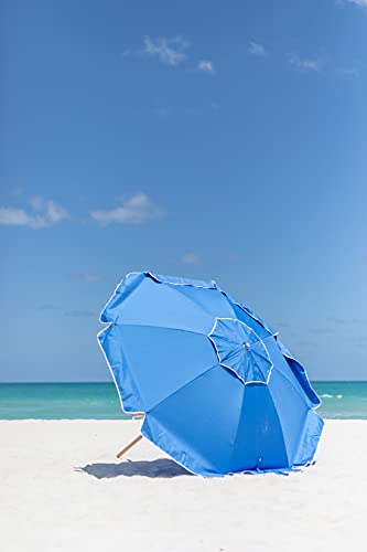 Ammsun 7.5Ft Heavy Duty High Wind Beach Umbrella Commercial Grade Patio Beach Umbrella Frames With Air Vent Ash Wood Pole & Carry Bag Uv 50+ Protection Blue #TOP2