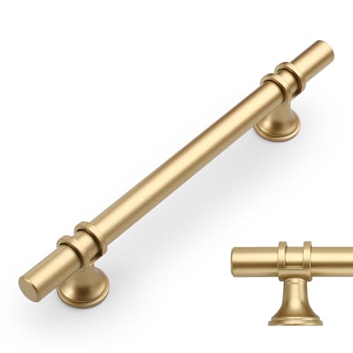 Amerdeco Gold Cabinet Handles, Kitchen Handles, 10 Pack, 128 mm Hole Spacing, Traditional Style, Sturdy Metal, Easy to Install