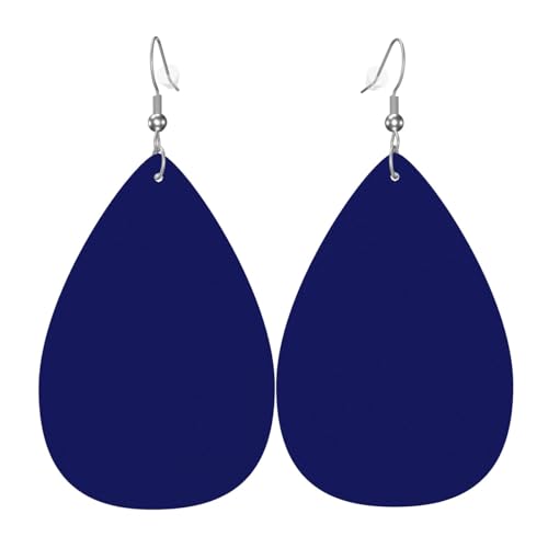 Boucles d'oreilles bleu marine pour femme, boucles d'oreilles en cuir coloré en forme de larme pour femme, boucles d'oreilles tendance, boucles d'oreilles en...