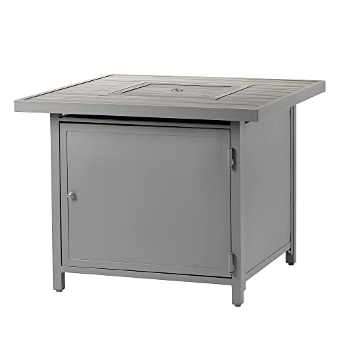 Image of Oakland Living Square 32 in. x 32 in. Aluminum Propane Fire Pit Table with Glass Beads, Two Covers, Lid, 37,000 BTUs in Grey Finish
