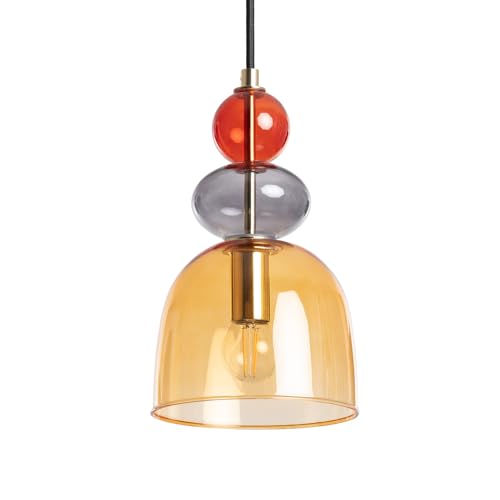 LEDKIA LIGHTING - Lampada a Sospensione Baudelaire | Design Vintage | Metallo e Vetro Ambra | Compatibile con Lampadina E14 | Ideale per Interni, Ambra, Vetro