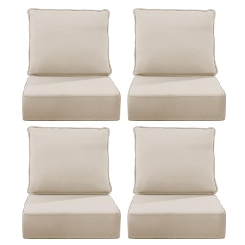 Image of 6 inch Thick Outdoor Chair Cushions, 24 x24 Inch Patio Furniture Cushions Set of 4 with Water Resistant & Removable Cover, UV Resistant, 30D High Density Sponge Patio Cushion, Beige