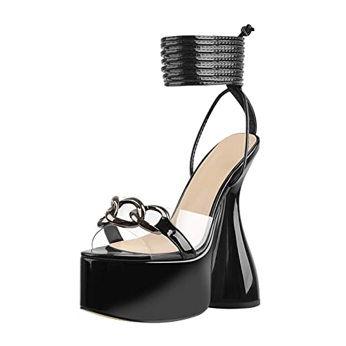 Image of LISHAN Women's Platform Heeled Sandals Slingback Block High Heels