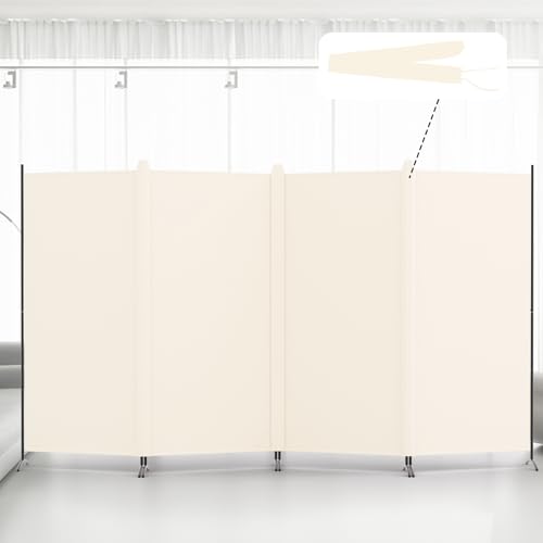 Kokorona パーテーション 間仕切り 4連 カバーストリップ付き 高さ180cm 幅345cm 衝立パーテーション スクリーン 折りたたみ 布タイプ 屏風 目隠し 区切り 衝立 軽量 オフィス 事務所 ベージュ