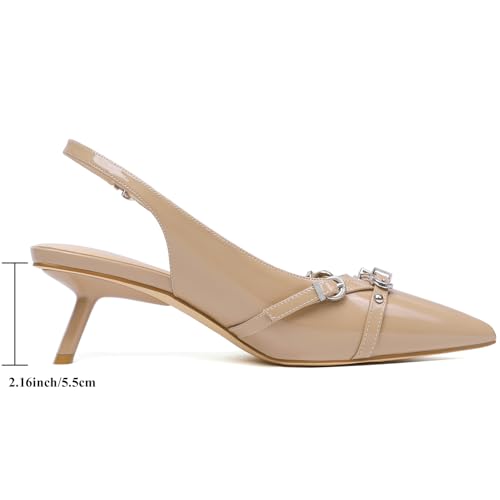 Image of Mostrin Kitten Heels for Women Pointed Toe Pumps Patent Leather Low Heel Slingback Heels with Buckle Dress Shoes for Dating Party Working