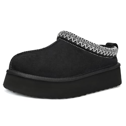 Image of ZEXSAFETY Platform Slippers for Women Snow Winter Womens Slippers Comfy Furry Shoes for Outdoor Indoor House Black 9