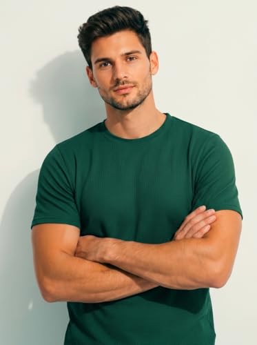Image of MiraMichi Men's Round Neck Half Sleeve T-Shirt | Solid Poly Cotton Casual Wear | Comfort Fit Western Style