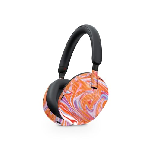 Image of MightySkins Carbon Fiber Skin Compatible with Sony WH-1000XM5 Headphones - Orange Swirl | Protective, Durable Textured Carbon Fiber Finish | Easy to Apply
