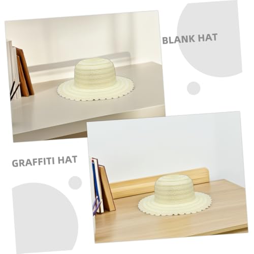Operitacx 4pcs Boys and Girls Straw Hat Blank Cap for Boys Girls Diy Craft Sun Protection Beach Hat3
